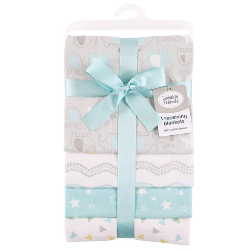 Luvable Friends Unisex Baby Cotton Flannel Receiving Blankets, Basic Elephant, One Size