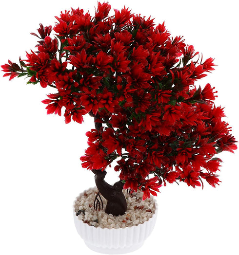 DOITOOL Artificial Potted Plant Fake Guest-Greeting Pine Bonsai Tree Ornament for Desktop Display Home Office Indoor Decor (Red)