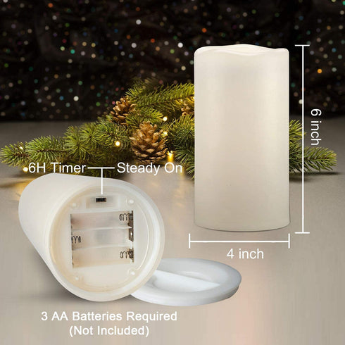 Homemory 6" x 4" Waterproof Outdoor Flameless Candles - Battery Operated Flickering LED Pillar Candles for Indoor Outdoor Lanterns, Long Lasting, Large, Set of 2