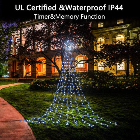 MUYUN Christmas String Lights 317 LED Star Waterfall Twinkle Fairy Lights for Christmas Decorations Party Wedding Indoor Outdoor Decorative Lights (White)