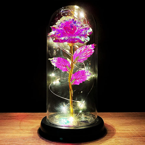 TURNMEON Valentines Day Gift for Her 24K Gold Foil Led Rose Warm White Light, Valentines Rose Light Up Forever Glass Rose for Girlfriend Wife Women Valentine's Anniversary Wedding Home Decor (Pink)