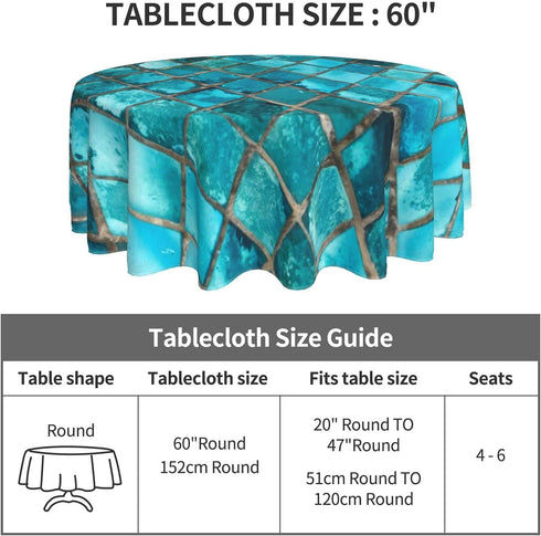 Tablecloth 60 inches Turquoise Blue Waterproof Washable Round Table Cloth Cover for Party Banquet Home Dinner Decor