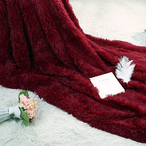 MYRU Plush Super Soft Blanket Bedding Sofa Cover Furry Fuzzy Fur Warm Throw Qulit Cozy Couch Blanket for Winter (51"x 63", Wine Burgundy Red)