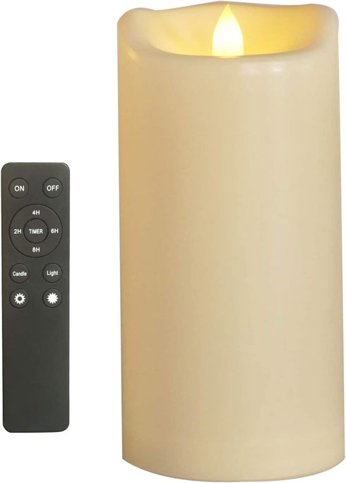 Battery Operated Flameless LED Pillar Candle, Outdoor Waterproof Flickering Light with Remote & Timer for Wedding Party Home Decoration 4x8, 1 Pack