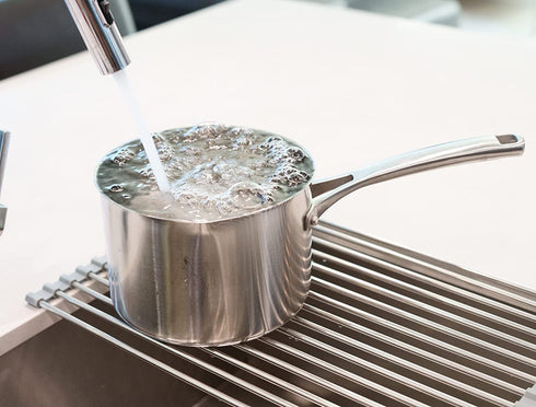 Roll Up Dish Drying Rack Stainless Steel, Over The Sink Easy Foldable Sink Rack Mat Stainless Steel Wire for Kitchen Sink Counter (17.5 x 11.5 inches)