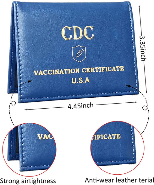 3—4 CDC Vaccine Card Holder, Waterproof Leather CDC Vaccination Card Protector, CDC Card Holder for Travel (Blue)