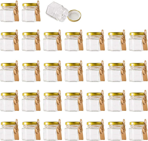 Encheng 1.5 oz Clear Hexagon Jars,Small Glass Jars With Lids(golden),Mason Jars For Herbs,Foods,Jams,Liquid,Mini Spice Jars For Storage 30 Pack €¦