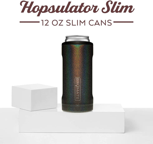 Br¼Mate Hopsulator Slim Double-walled Stainless Steel Insulated Can Cooler for 12 Oz Slim Cans (Glitter Charcoal)