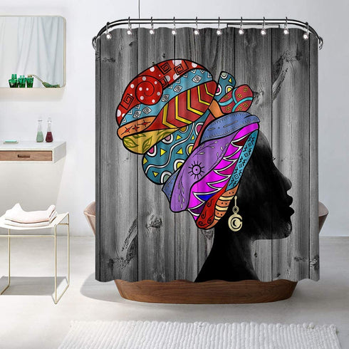 African American Woman Pretty Girl Shower Curtain Polyester Fabric Shower Curtain 72 X72 inch with Hooks Waterproof African Shower Curtains for Bathroom Durable Afro Lady Shower Curtain