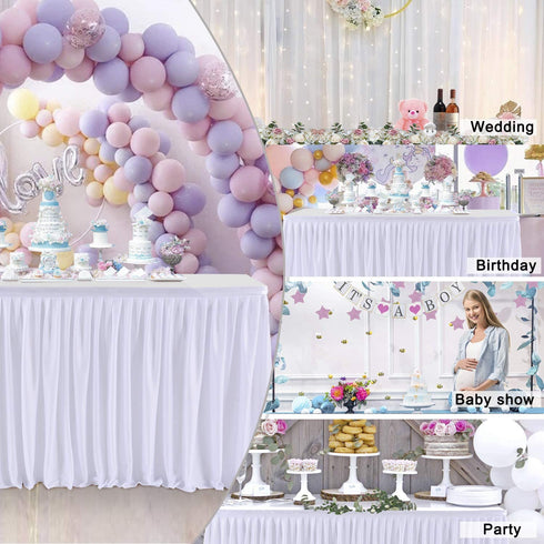 6ft White Tutu Table Skirt for Rectangle Tables,Polyester Pleated Ruffle Table Bed Skirt Cloth for Birthday Party, Wedding,Baby Shower, Banquet,Gender Reveal,Dessert Tables