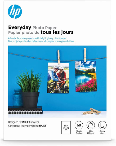HP Everyday Photo Paper, Glossy, 5x7 in, 60 sheets (CH097A)