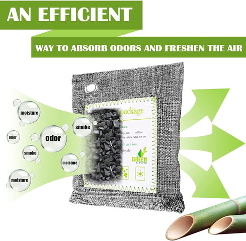 10PCS Bamboo Charcoal Air Purifying Bags with 5 Hanging Hooks, Activated Charcoal Odor Remover, 5 x 200g, 5 x 75g Moisture Absorber Closet Purifier for Shoes, Pets, Bathroom, Basement
