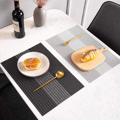 Candumy Black Placemats for Dining Table Set of 6, Washable Woven Vinyl Placemat Non-Slip Heat Resistant Kitchen Table Mats Easy to Clean