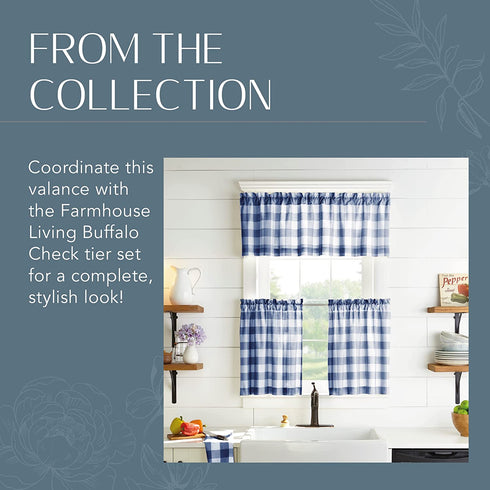 Elrene Home Fashions Farmhouse Living Buffalo-Check Valance, Bathroom or Kitchen Valance for Windows, 60" x 15" (1 Valance), Blue/White