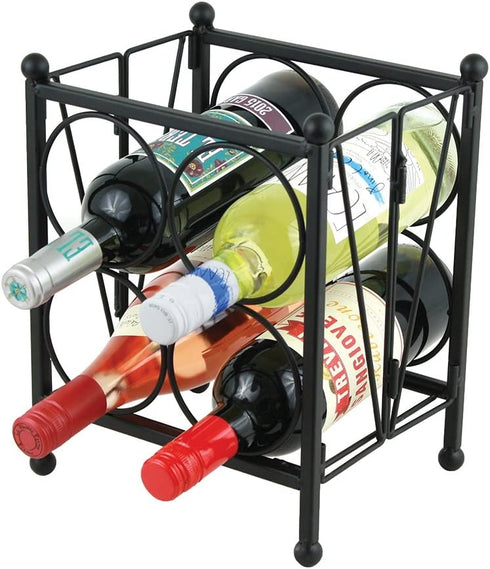 Oenophilia Mini Wine Matrix, Black-4 Bottle, Countertop Wine Rack, Tabletop Wine Bottle Holder, Foldable for Easy Storage