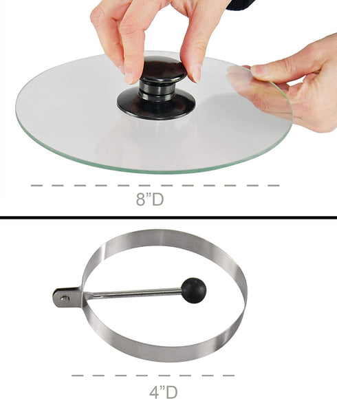 Home-X - Bacon and Eggs Cookware Set Includes Two Stainless Steel Egg Rings and Clear Tempered Glass Bacon Press