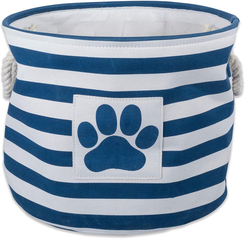 Bone Dry Pet Storage Collection Striped Paw Patch Bin, Large Round, Navy