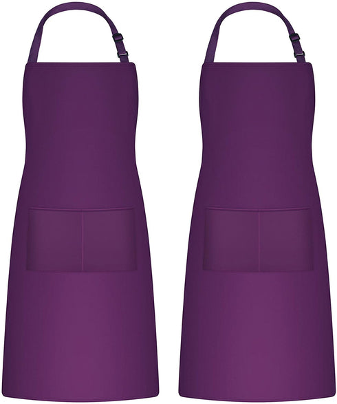 Puroma Adjustable Bib Apron Waterdrop Resistant with 2 Pockets, Unisex Cooking Kitchen Aprons for Chef Couple BBQ Painting (Purple?