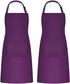 Puroma Adjustable Bib Apron Waterdrop Resistant with 2 Pockets, Unisex Cooking Kitchen Aprons for Chef Couple BBQ Painting (Purple?