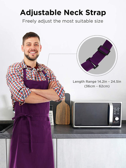 Puroma Adjustable Bib Apron Waterdrop Resistant with 2 Pockets, Unisex Cooking Kitchen Aprons for Chef Couple BBQ Painting (Purple?