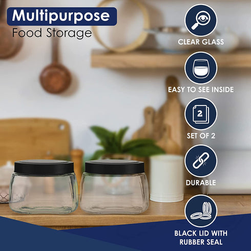 Kitchen Storage Jars Set of 2 34Oz Square Glass Spice Jars with Lids Durable Jar Sets for Kitchen Counter Multipurpose Food Storage Canisters