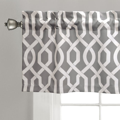 Lush Decor Edward Trellis Valance Patterned Window Curtain, 18 in x 52 in, Gray