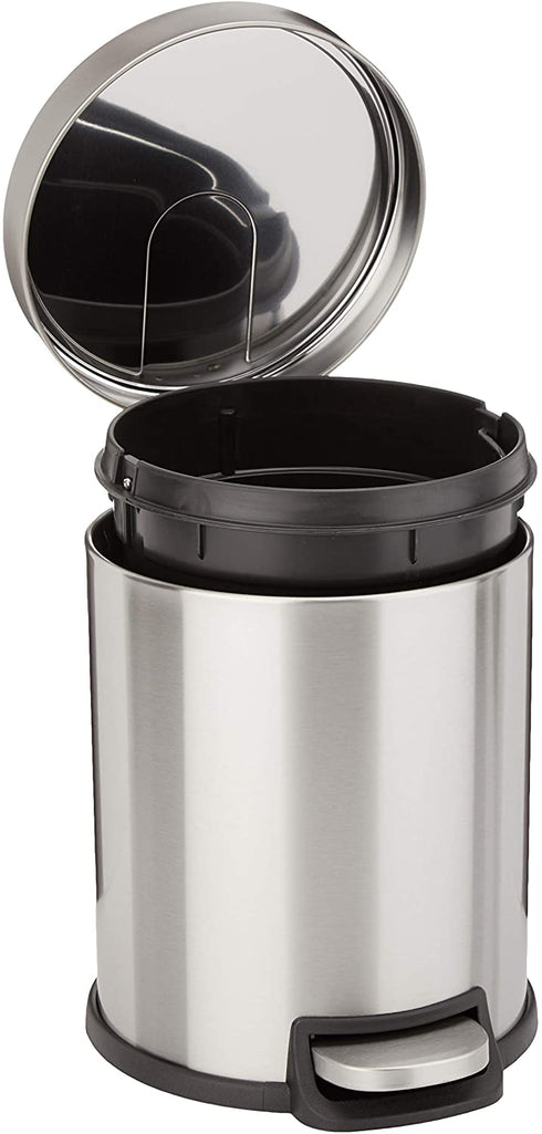 Amazon Basics 5 Liter / 1.3 Gallon Round Soft-Close Trash Can with Foot Pedal - Stainless Steel