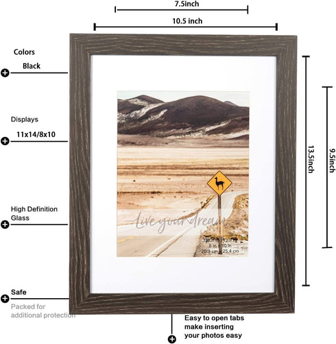 YOUNG POONG 11x14 Rustic Picture Frame for Table-Top Display and Wall Mounting Photo Frame(11x14-2Pack,Black)