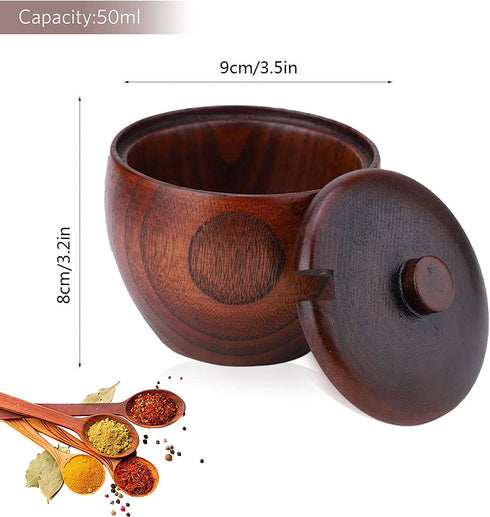 Solid Wood Spice Jar, Sugar Bowl with Spoon and Lid Salt Pepper Seasoning Box for Home Kitchen