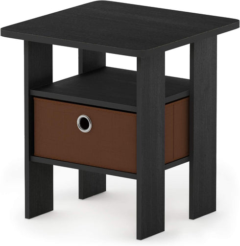 Furinno Andrey End Table / Side Table / Night Stand / Bedside Table with Bin Drawer, Americano/Medium Brown