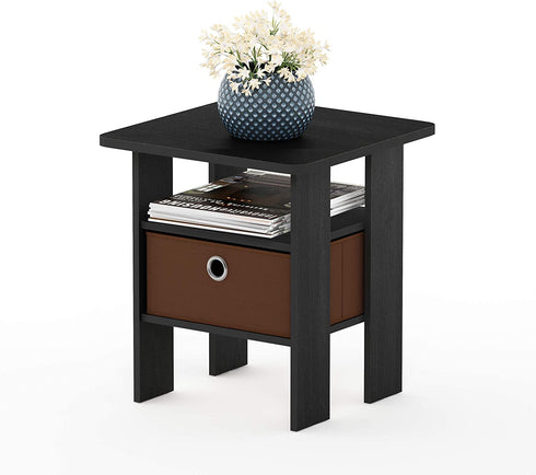 Furinno Andrey End Table / Side Table / Night Stand / Bedside Table with Bin Drawer, Americano/Medium Brown