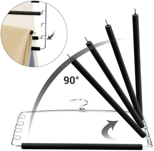 SONGMICS Pants Hangers Space Saving, 5 Layer Pants Hangers, Set of 2 Multiple Pant Hanger, Pants Organizer Hanger, Swing Arm Pants Hangers with Non-Slip Padding, Silver and Black UCRI041B02