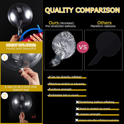 10 Sets LED Light up BoBo Balloons, 20 Inch Pre-Stretched Transparent Balloons with 10 Ft LED String Lights, 12 Clear Bobo Balloons and 3 Levels Flashing LED String Lights for Xmas Party (Warm Light)