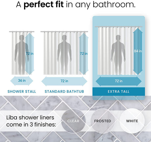 LiBa PEVA 8G Bathroom Shower Curtain Liner, 72" W x 84" H, White 8G Heavy Duty Waterproof Shower Curtain Liner