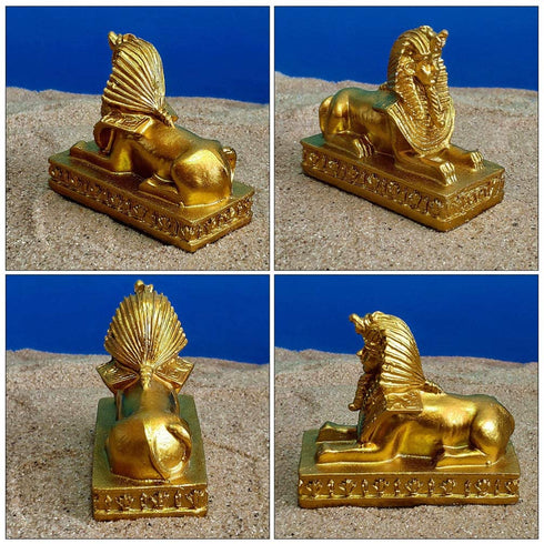 Kisangel 2pcs Sphinx Figurine Resin Egyptian God Statue Desktop Table Mythology Pharaoh Decoration Ornaments (Golden)