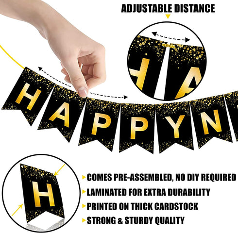 Huge Happy New Year Decorations 2022 Set - 43 Pieces | 40 Inch Gold 2022 Balloons Numbers | Large 10 Feet Happy New Year Banner | New Years Eve Party Supplies For New Years Backdrop | Nye Decorations