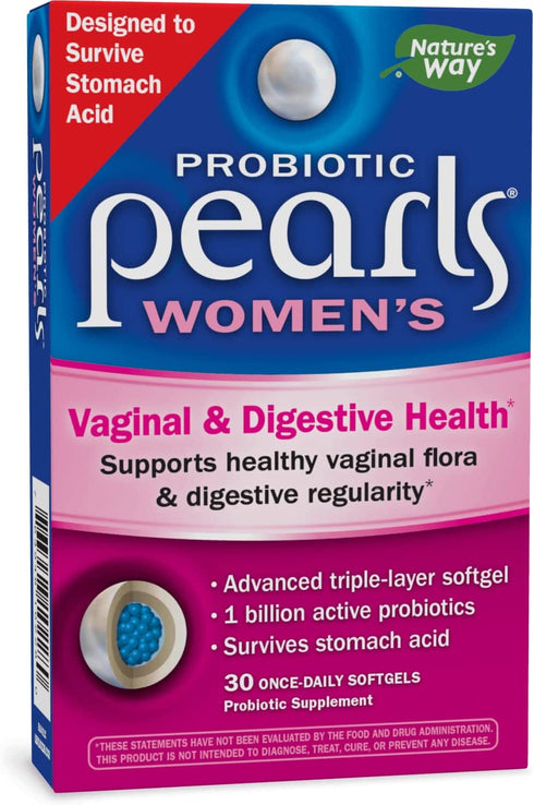 Nature’s Way Probiotic Pearls Women’s Probiotic Supplement, Vaginal & Digestive Health*, 1 Billion Cultures, No Refrigeration Required, 30 Softgels