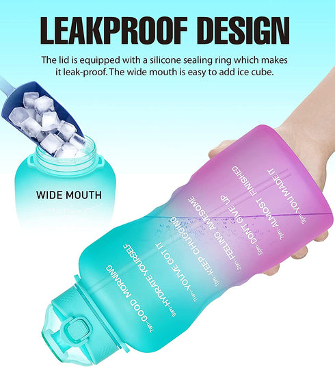 Water Bottles with Times to Drink, 1 Gallon/128oz BPA Free Leak-proof Water Bottle with Time Marker & Straw Perfect for Fitness Gym Camping Outdoor Sports, Water Jug