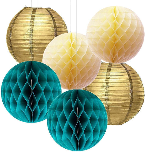 Teal Gold Birthday Party Decorations Women Gold Polka Dot Paper Fans for Teal Gold Wedding/Engagement Party/Bridal Shower Decorations/Bachelorette Party Decorations/Turquoise Party Decorations