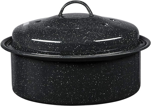 Granite Ware 3 lb. Capacity Covered Round Roaster, Speckled Black Enamel on Steel