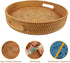 Rattan Coffee Table Handmade Round Serving Tray with Handles Woven Ottoman Trays for Coffee Table Living Room, Bed Breakfast, Tea, Fruit Bread Basket Tray, 11.8" x 2.4"