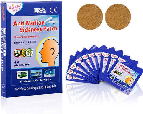 ifory 40 Count Motion Sickness Patches, for Kids and Adults Cruise, Plane, Train, Bus, Sea Scikness Patches with Waterproof and Non Drowsy