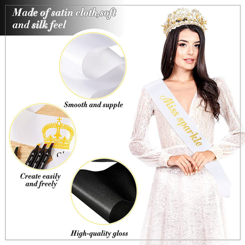 24 Pieces Satin Sash Blank Sashes Pageant Sash Blank Sashes Plain Sashes DIY Plain Senior Sashes Satin Sashes for Wedding Party Decoration Personalized Pageant Your Text Here (Black, White)
