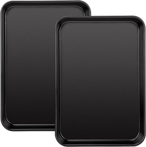 Suice 13 x 9.5 Inch Quarter Sheet Pan 2 Pcs, 1-inch Deep Non-stick Carbon Steel Rectangle Baking Sheets Cookie Pan Easy Bake Oven Trays for Cooking, Home Kitchen, Bakery, Desserts, Cake - Black