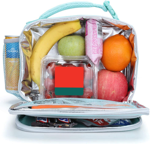 Amersun Kids Lunch Box,Durable Insulated School Lunch Bag with Padded Liner Keep Food Warm Cold for Long Time,Water-resistant Thermal Travel Office Lunch Cooler for Girls Boy-2 Pocket,Light Blue