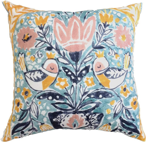 Sofa Throw Pillow Covers - 18x18 Inch Set of 4 Decorative Cushion Covers for Living and Bed Room Decor Hand Painted Designs