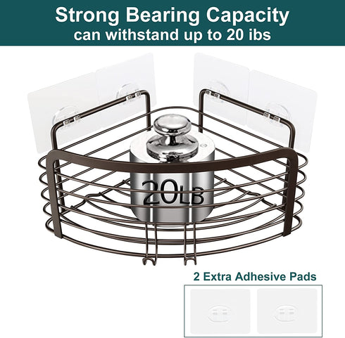Smatorga Corner Shower Caddy Organizer Adhesive?Shower Corner Shelf Rack with Hook for Bathroom, Washroom, Kitchen, Stainless Steel,Bronze
