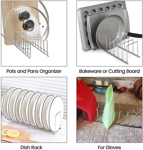 Pot Lid Organizer, Kmeivol Pots and Pans Organizer, Stainless Steel Cutting Board Organizer, Simple Dish Rack, Houseware & Kitchen Pan Organizer for Bakeware, Cookware, Plates, Bookends