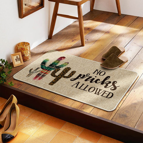 Artoid Mode No Pricks Allowed Cactus Funny Text Doormat, Seasonal Summer Holiday Creative Decorative Welcome Floor Mat Switch Mat for Indoor Outdoor 17 x 29 Inch