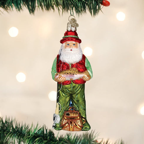 Old World Christmas Ornaments: Fisherman Collection Glass Blown Ornaments for Christmas Tree, Fly Fishing